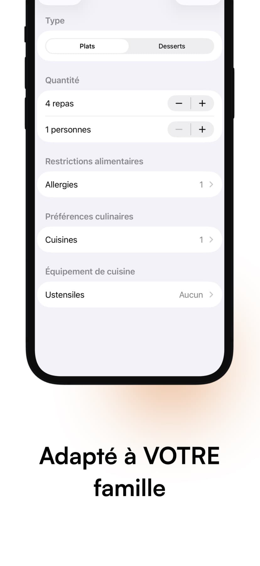 Meal Planner app showing Made for your family